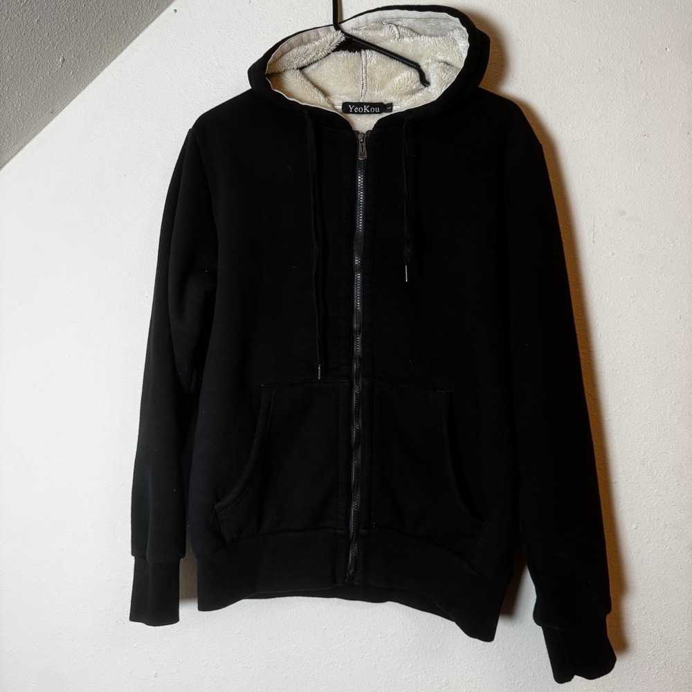 Yeokou Womens Large Black Sherpa Lined Full Zip Hoodie 100 Corton